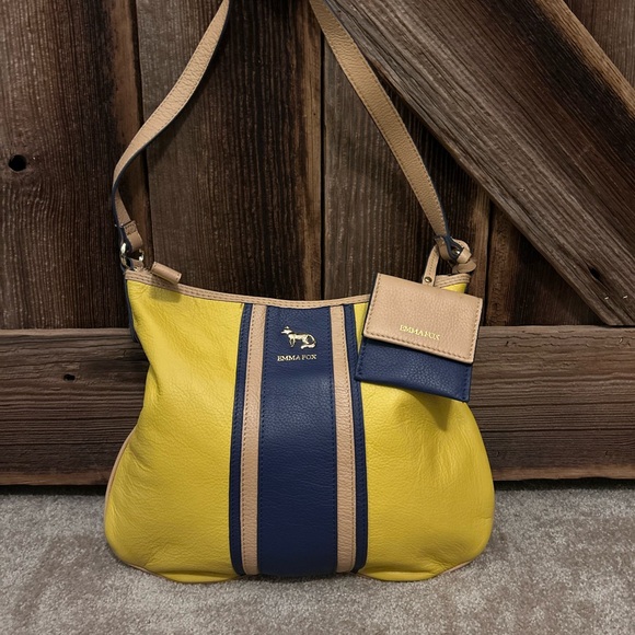 Emma Fox Yellow and Navy Shoulder Bag - Picture 1 of 8
